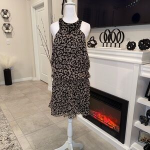 NWT INC International Concepts Black and Tan Mini Dress 100% Silk Size 10